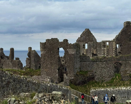 Visitors on a guided tour of Dunluce Castle