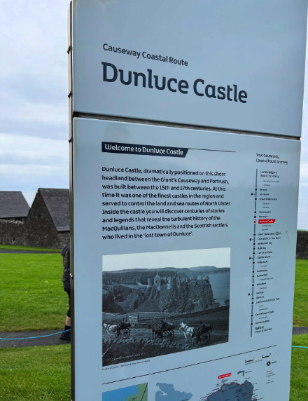 Welcome sign at Dunluce Castle